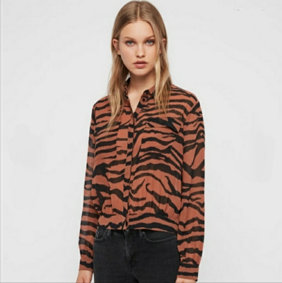 All Saints Tops - NWT AllSaints Adeliza Zephyr Button Down Animal Print Long Sleeve Blouse Size M